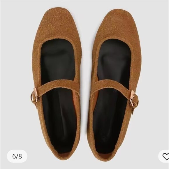 ZARA Women’s Suede Mary Jane Flats Brown Tan Ballet Shoes Size 40 Buckle Strap - Picture 14 of 14